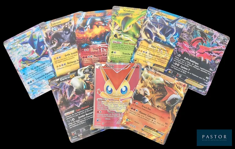 Ensemble de 9 cartes Pokémon EX du bloc Noir&Blanc.
Contient la carte Victini Red.
Cartes en état global Bon, en français.