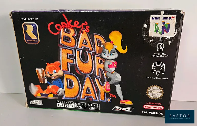 NINTENDO - N64 - Jeu : Conker's Bad Fury Day. Complet avec boite, notice, cartouche, cale. Version EUR. BE. Sortie : 2001