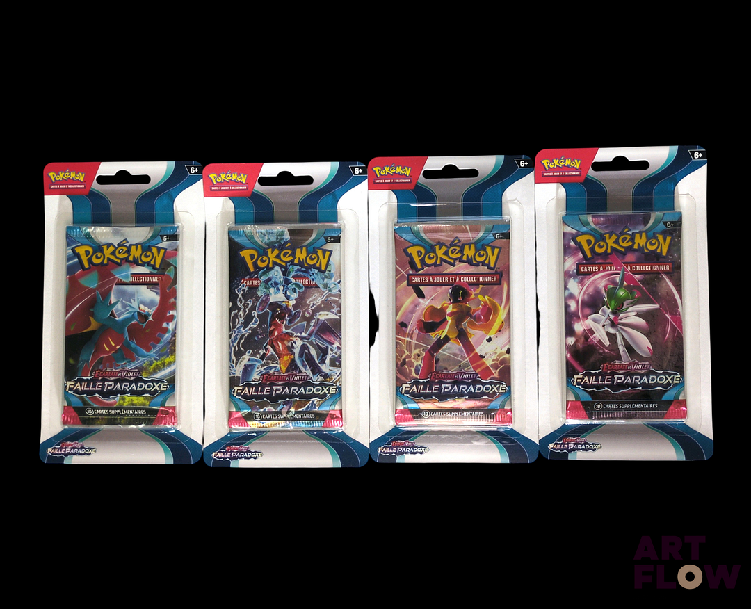 Artset Pokemon comprenant 4 boosters sous blisters scellés Série Écarlate et violet : Faille paradoxe (EV04) Neuf En français