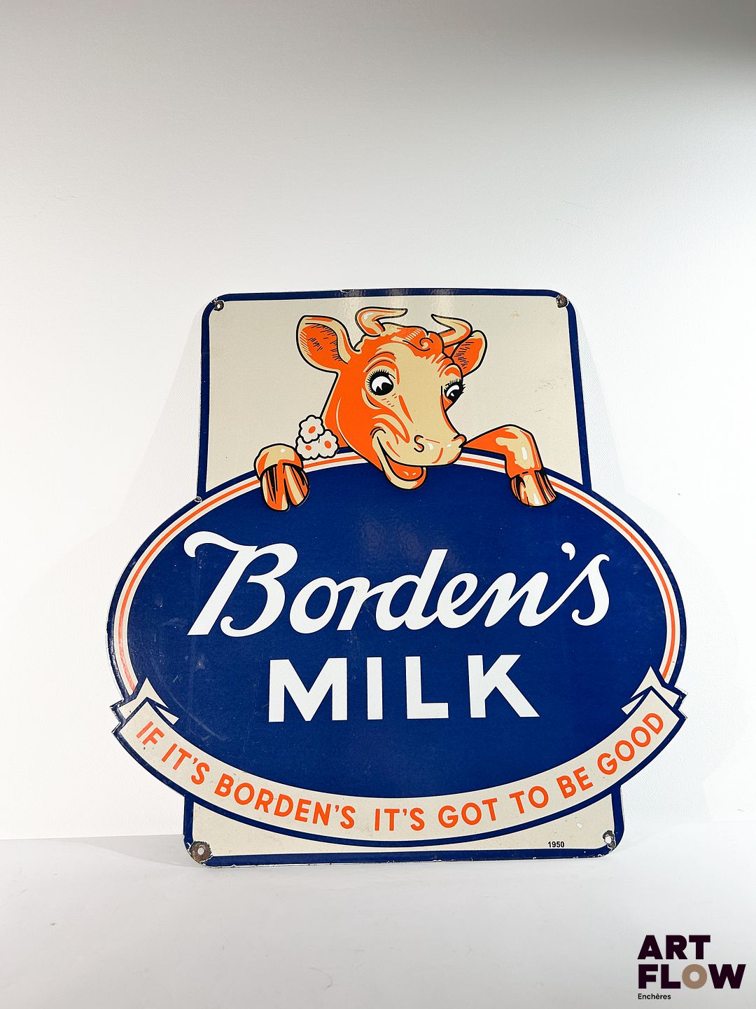 Grande plaque émaillée Borden's Milk 76 x 76 cm Petits éclats et traces de rouille