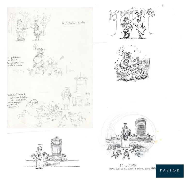 Gilbert Shelton (1940)
étiquettes de vin Saint Joseph - Château Gloria en 2000

Ensemble de 4 dessins à l'encre + recherches au crayon et à l'encre.
représente environ 4 formats A4
En très bon état


Expédition obligatoire, jusqu'à 5 Lithographies dans votre colis pour 14,76€ TTC en France Métropolitaine, et 29,64€ TTC pour l'Europe