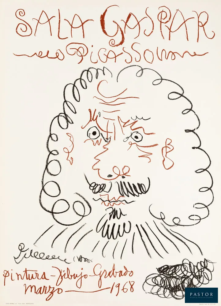 Pablo PICASSO (1881-1973)
Le gentilhomme, 1968

Affiche originale d'époque
Signée dans la planche
Sur papier affiche 51 x 70 cm

Très bon état, petits défauts en bord de feuillet

INFORMATION : Lithographie créée par Picasso pour l'exposition "Pinturo, Dibujo, Grabado" à la galerie Sala Gaspar à Barcelone en mars 1968.
REFERENCES :
- Catalogue raisonné Cwiklitzer #274
- Catalogue raisonné Rodrigo #172


Expédition obligatoire, jusqu'à 5 Lithographies dans votre colis pour 14,76€ TTC en France Métropolitaine, et 29,64€ TTC pour l'Europe
