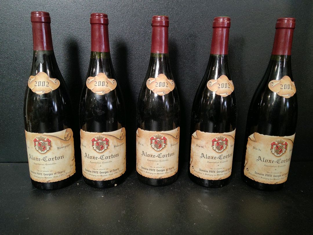 5 bouteilles de vin rouge Domaine Pinte Georges & Thierry Aloxe-Corton 2002