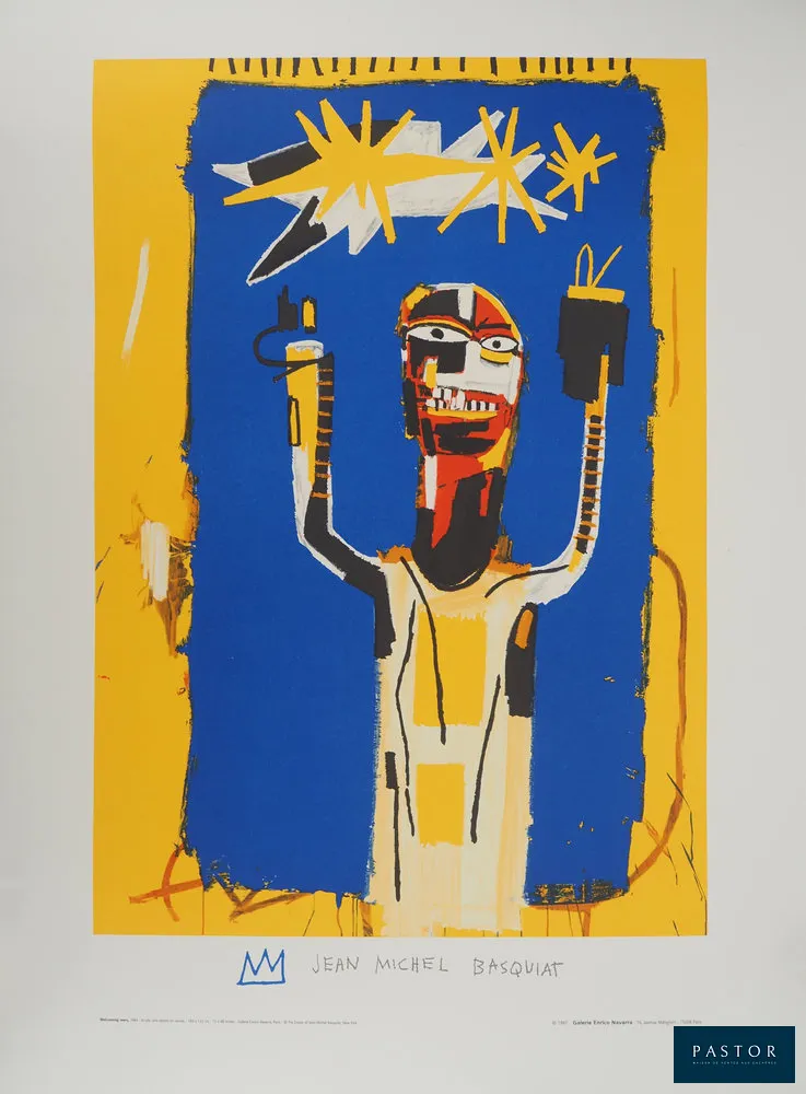 Jean-Michel Basquiat (1960-1988)
Signe de bienvenue (Welcoming Jeers), 1997

Lithographie d'après une toile
Signée dans la planche
Sur vélin Arches 76 x 56 cm

INFORMATION : Lithographie éditée par la Galerie Enrico Navarra sous le contrôle de la Succession Basquiat.

Excellent état


Expédition obligatoire, jusqu'à 5 Lithographies dans votre colis pour 14,76€ TTC en France Métropolitaine, et 29,64€ TTC pour l'Europe