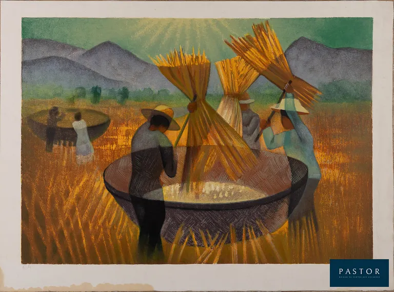 Louis TOFFOLI (1907-1999)
Batteurs de riz en Thaïlande, 1990

Lithographie originale en couleurs
Signée au crayon
Justifiée Epreuve d'artiste (EA)
Sur Vélin d'Arches 76 x 56 cm

Très bon état, défauts de manipulations et salissures dans les marges

REFERENCES : Catalogue raisonné de Perahia n°307 p.204


Expédition obligatoire, jusqu'à 5 Lithographies dans votre colis pour 14,76€ TTC en France Métropolitaine, et 29,64€ TTC pour l'Europe