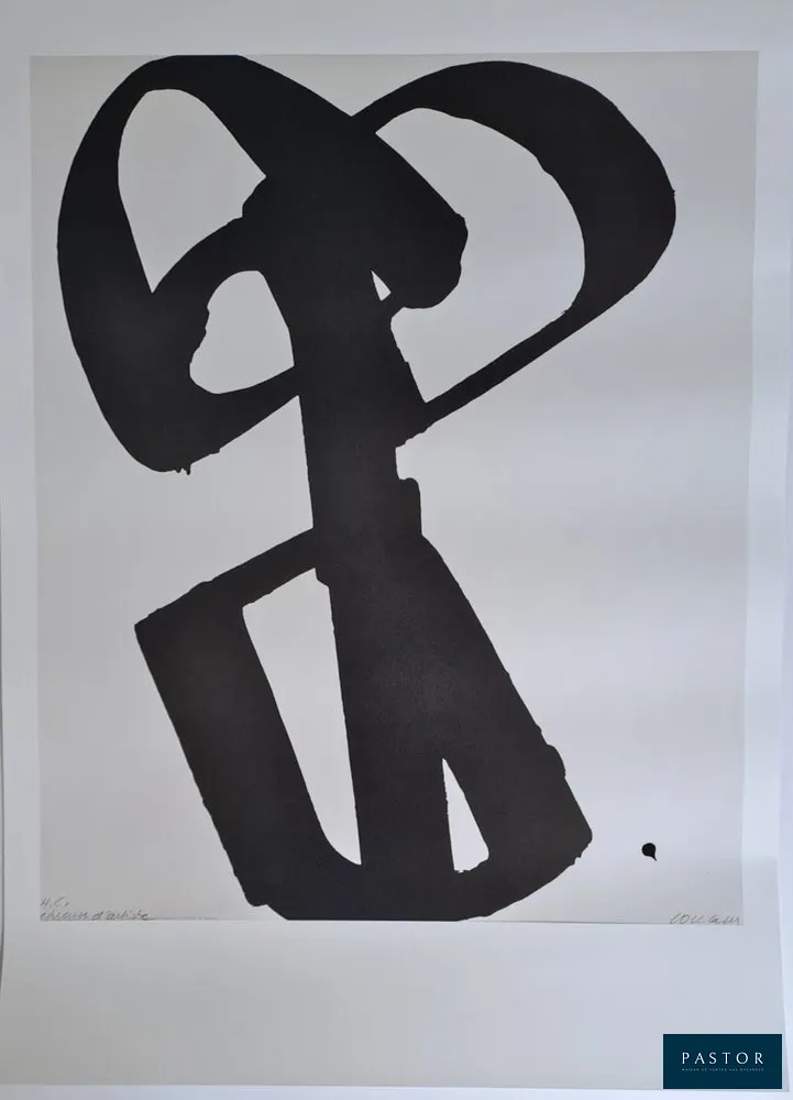 Pierre Soulages (d'après) (1919-2022)
Sérigraphie n°1, 1973

Affiche, impression offset sur papier épais
Signée dans la planche, annotée "H.C épreuve d'artiste"
Dimensions : 60 x 40 cm
Editée d'après la "Sérigraphie n°1, 73.8 x 61.1 cm, 1973" par le musée Soulages à Rodez, France
Authentifiée par le cachet du Musée au verso

Excellent état


Expédition obligatoire, jusqu'à 5 Lithographies dans votre colis pour 14,76€ TTC en France Métropolitaine, et 29,64€ TTC pour l'Europe