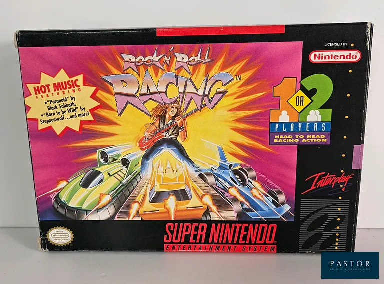 NINTENDO - SUPER NES - Jeu : Rock N'Roll Racing. Complet avec boite, notice, cartouche, cale. Version US. Sortie : 1991. Course