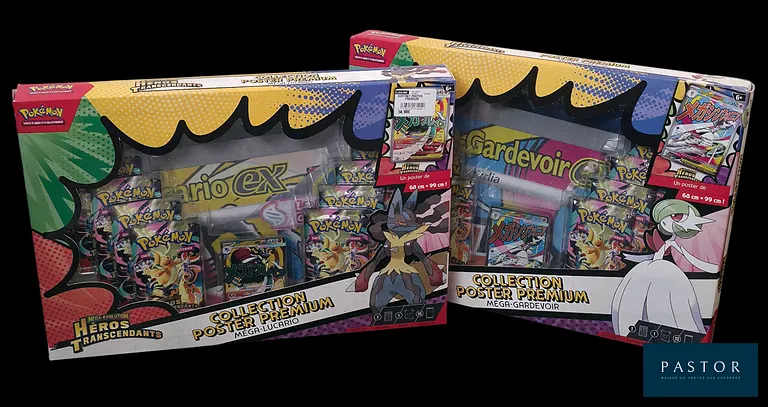 Réunion de 2 coffrets Pokémon scellés : Série du bloc Méga-Évolution : Héros Transcendants (ME2.5).
Collection Poster Premium Méga-Gardevoir et Méga-Lucario.
En français.