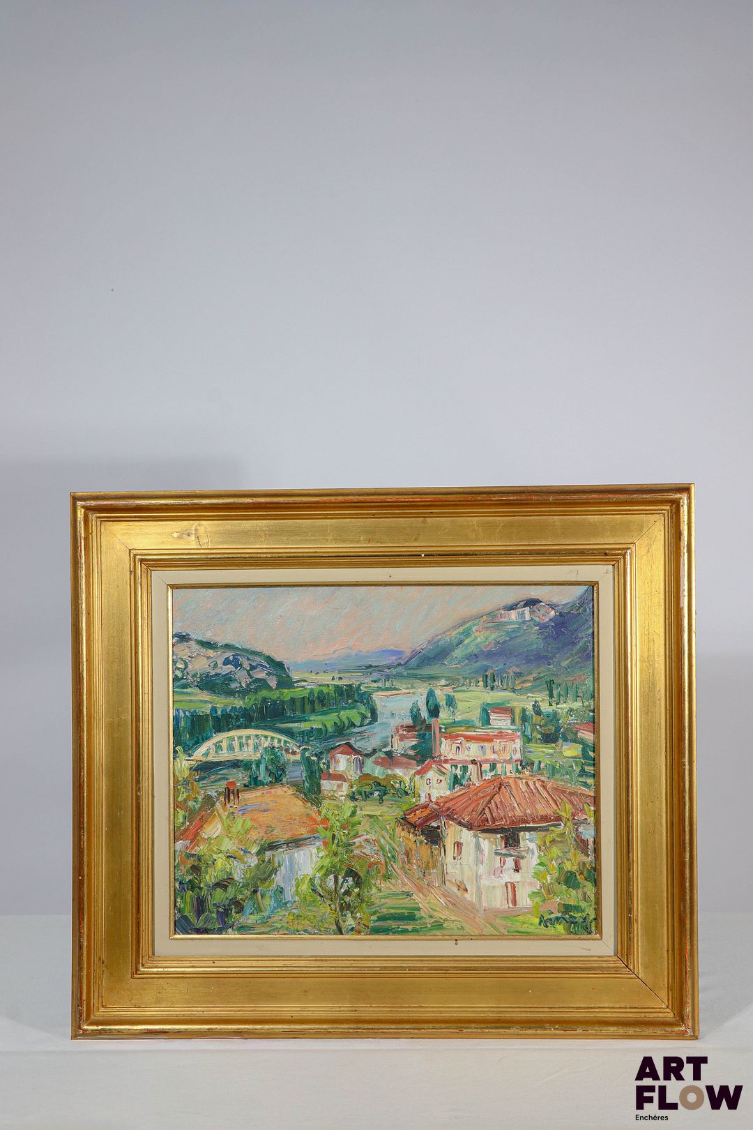 Jean VINAY (1907-1978) La vallée heureuse. 1968. Huile sur toile. Signée en bas à droite et datée et titrée au dos. 37 x 45 cm à vue.