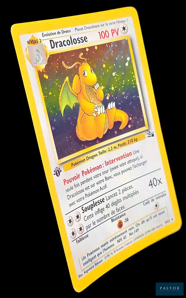 Carte Pokémon Dracolosse 4/62 - Holographique.
Série du bloc Wizards : Fossile édition 1.
Carte en état Excellent, en français.
Livrée sous bulles et toploader.