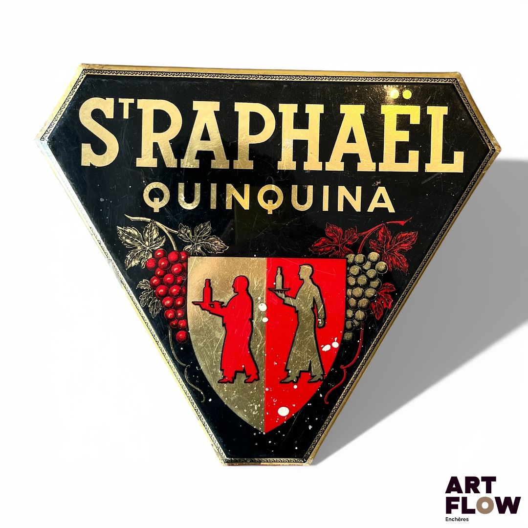 Plaque émaillée Saint Raphaël Quinquina "France - Thermomètre - Paris - Uzerche" 30,5 x 35,5 cm Usures : rouille, traces de peinture