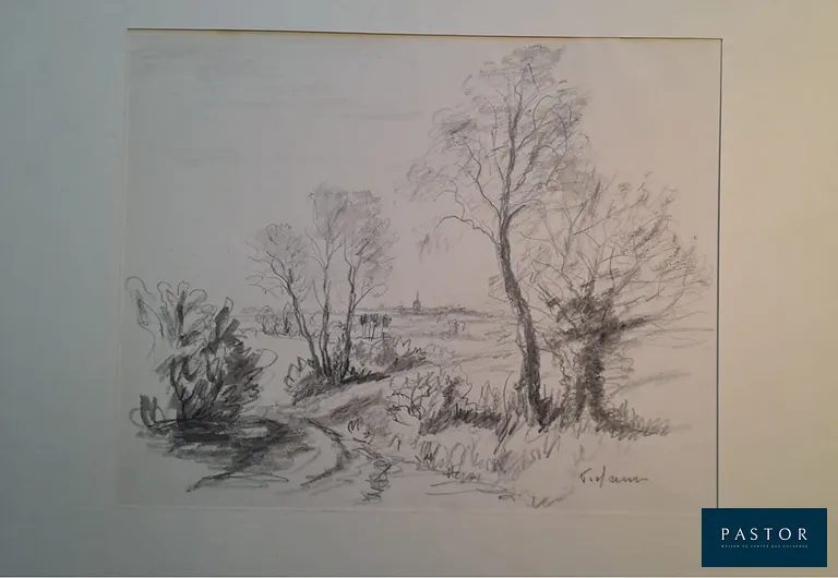 Jean Frélaut (1879-1954)
Paysage de campagne

Dessin, signé en bas à droit
Dans un passe-partout
Dimensions : 25.5 x 33 cm

Très bon état


Expédition obligatoire, jusqu'à 5 Lithographies dans votre colis pour 14,76€ TTC en France Métropolitaine, et 29,64€ TTC pour l'Europe