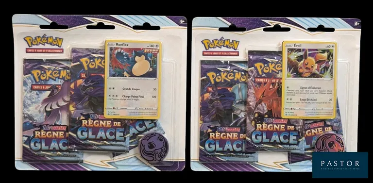Réunion de 2 Tripacks Pokémon scellés.
Série du bloc Épée&Bouclier : Règne de Glace (EB06).
En français.