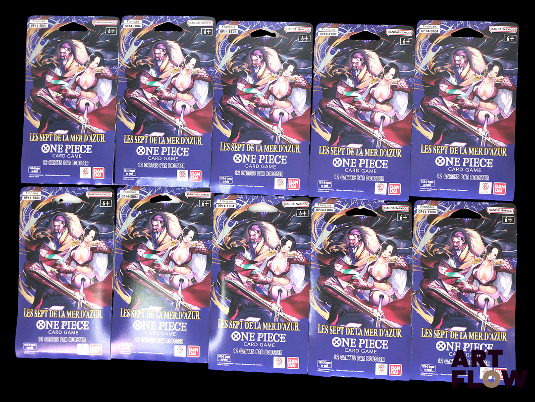 Ensemble de 10 boosters sous blisters One Piece de la série Les sept de la mer d'azur OP14-EB04 En français Etat neuf Scellés