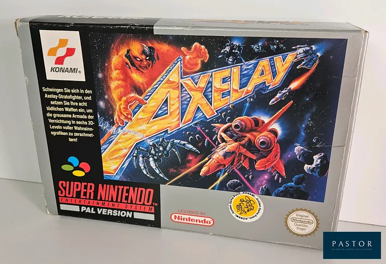 NINTENDO - SUPER NES - Jeu : Axelay. Complet avec boite, notice, cale, cartouche. SNSP NOE. Sortie : 1992
