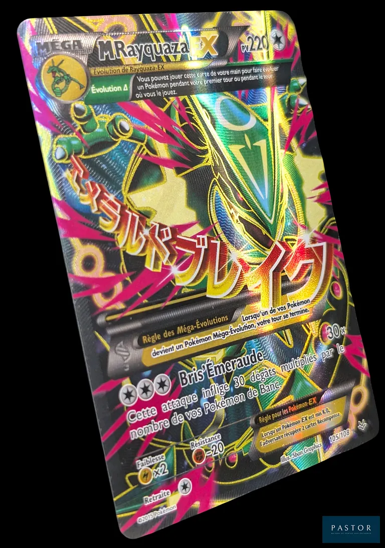Carte Pokémon Méga Rayquaza EX - Full Art.
Série du bloc XY : Ciel Rugissant.
Carte en état Excellent, en français.
Livrée sous bulles et toploader.