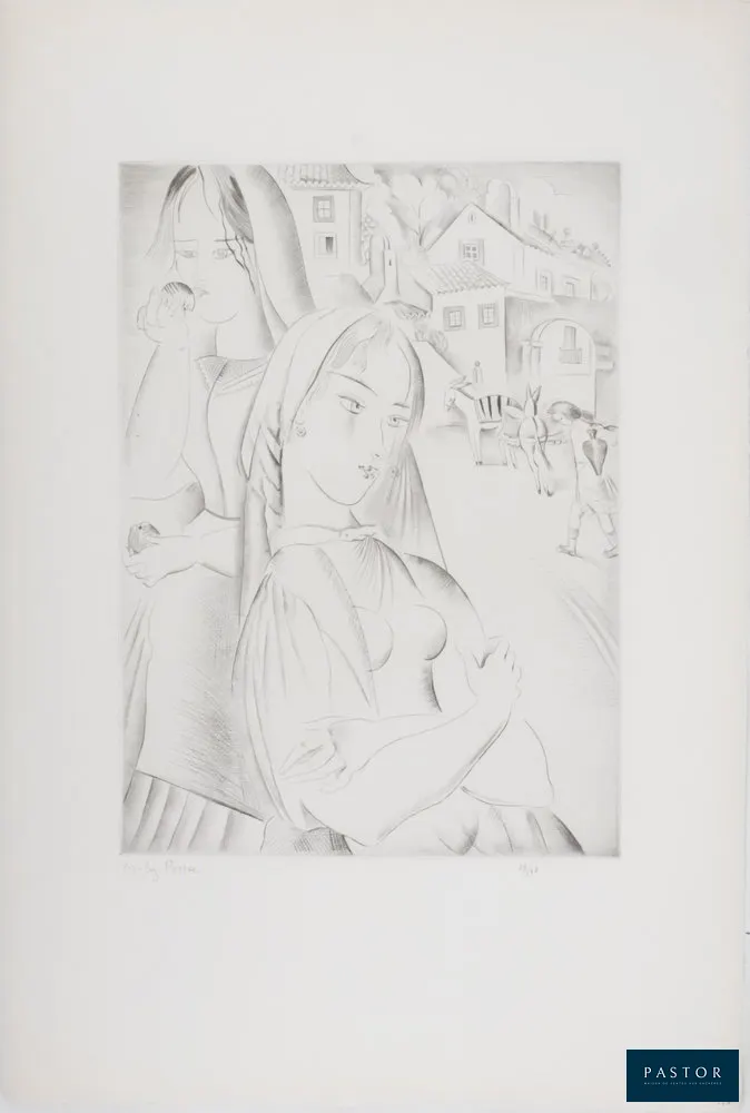 Mily POSSOZ (1888-1968)
Deux jeunes paysannes

Gravure originale à l'eau-forte
Signée au crayon
Numérotée sur 60 exemplaires (photo du numéro à titre d'exemple)
Sur BFK Rives 56 x 38 cm

INFORMATION : Authentifiée par le cachet sec de l'éditeur "Marcel Guiot".

Excellent état


Expédition obligatoire, jusqu'à 5 Lithographies dans votre colis pour 14,76€ TTC en France Métropolitaine, et 29,64€ TTC pour l'Europe