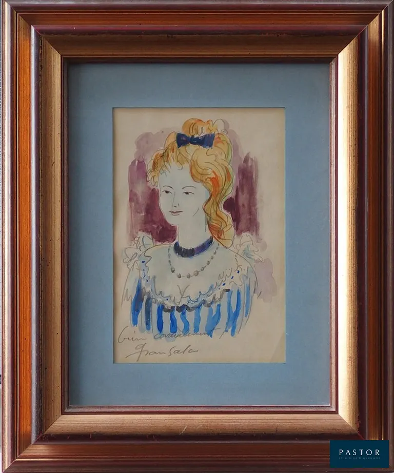 Emilio GRAU SALA (1911-1975)
Jeune fille blonde

Aquarelle et crayon de papier, oeuvre unique de l'artiste
Signée au crayon avec envoi " Bien cordialement"
Sur vélin 25 x 17 cm (à vue) présenté dans un cadre passe-partout et baguette bois doré patiné 39 x 47 cm

Excellent état, légèrement jauni


Expédition obligatoire, jusqu'à 5 Lithographies dans votre colis pour 14,76€ TTC en France Métropolitaine, et 29,64€ TTC pour l'Europe
