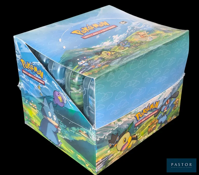 Coffret Pokémon scellé : Display de 10 Mini-Tins Stars de Sinnoh.
Séries du bloc Épée&Bouclier : Poing de fusion & Règne de Glace. 
En français.
Défaut de scellage : légers trous sur l'arrière de l'item.
