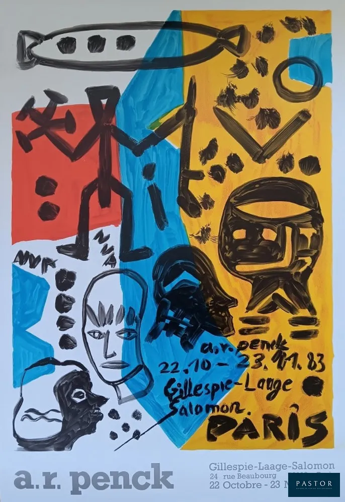 A.R. Penck (1939-2017)
Affiche originale d'exposition - 1983

Galerie Gillespie-Laage-Salomon - Paris
Signé dans la planche
Dimension : 88 x 60,5 cm
très bon état


Expédition obligatoire, jusqu'à 5 Lithographies dans votre colis pour 14,76€ TTC en France Métropolitaine, et 29,64€ TTC pour l'Europe
