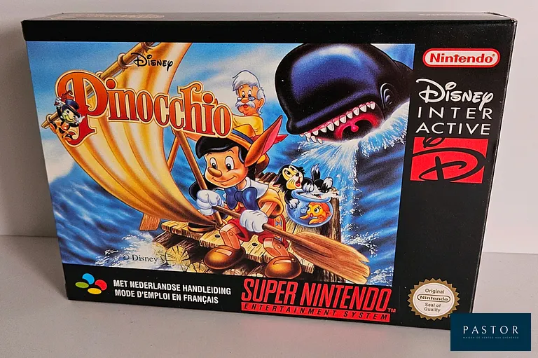 NINTENDO - SUPER NES. Jeu : Pinocchio. Complet avec boite, notice et cartouche. Version PAL SNSP EUR. TBE. Etat proche du neuf. Sortie : 1996. Plateforme 2D