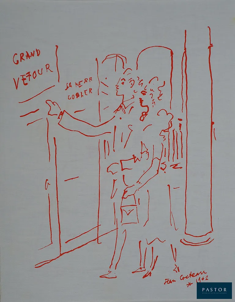 Jean COCTEAU (1889-1963)
Paris, Diner au Grand Véfour, 1964

Lithographie originale
Signée dans la planche
Sur papier toilé 30.5 x 24 cm

INFORMATION : Limitée à 800 exemplaires non numérotée. Editée par la Galerie Jean Giraudoux à Paris pour illustrer le livre de Raymond Oliver.

Très bon état, légers défauts en bord de feuillet


Expédition obligatoire, jusqu'à 5 Lithographies dans votre colis pour 14,76€ TTC en France Métropolitaine, et 29,64€ TTC pour l'Europe