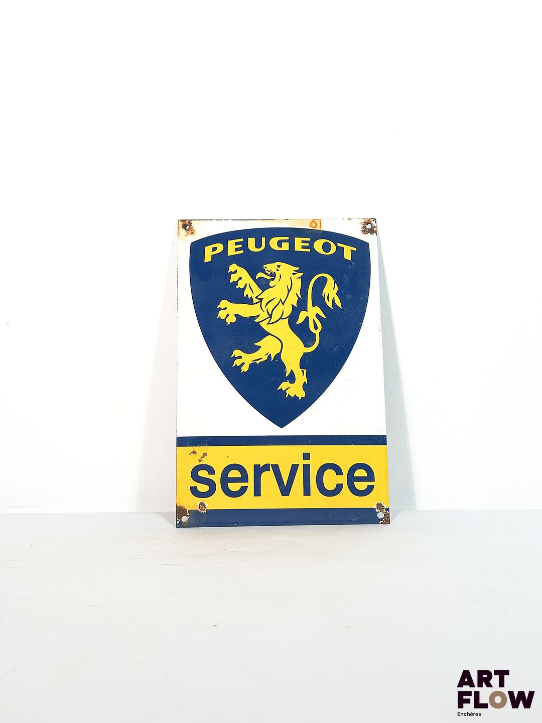 Plaque émaillée rectangulaire d'après Peugeot Service Dimensions : 30 x 20 cm Petits éclats et traces de rouille