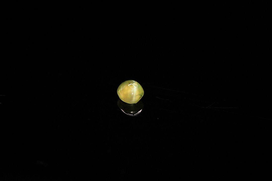 Chrysobéryl oeil de chat vert cabochon ovale. 0.46 ct. 5.0mm x 4.0mm