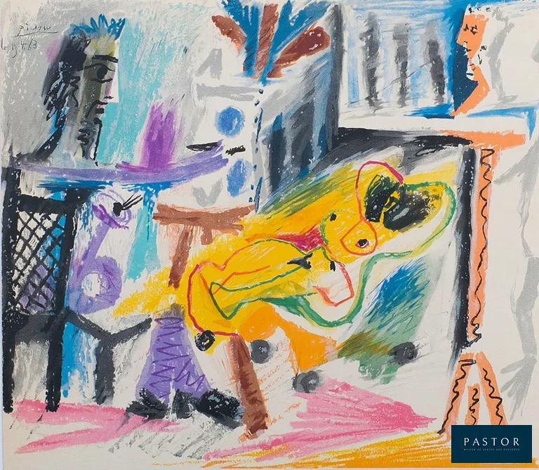 Pablo PICASSO (1881-1973)
Le peintre et son modèle, 1964

Lithographie en couleurs
Signée et datée dans la planche
Sur Vélin 27 x 22 cm
Editée par les Ateliers Mourlot

Excellent état

INFORMATION : Edition Cercle d'Art, Paris 1964


Expédition obligatoire, jusqu'à 5 Lithographies dans votre colis pour 14,76€ TTC en France Métropolitaine, et 29,64€ TTC pour l'Europe
