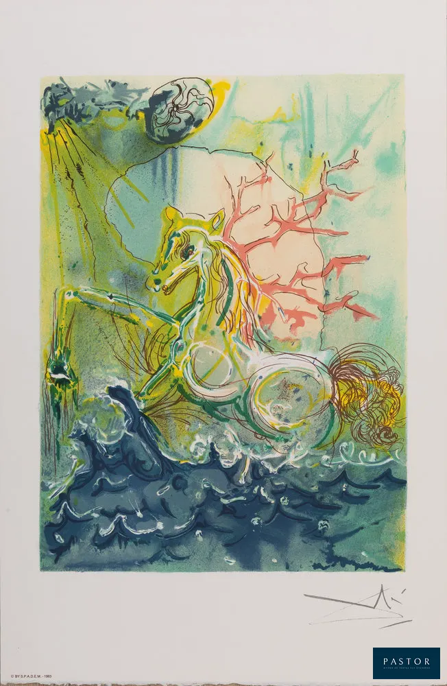 Salvador DALI (1904-1989)
Neptune

Lithographie en couleurs
Signée dans la planche
Sur Vélin d'Arches 36 x 56 cm
Authentifiée par le cachet sec de l'éditeur

Excellent état

INFORMATION : Fait partie de la série Les Chevaux Daliniens éditée par Armand et Georges Israël, réalisée du vivant de Dali avec son autorisation en 1983


Expédition obligatoire, jusqu'à 5 Lithographies dans votre colis pour 14,76€ TTC en France Métropolitaine, et 29,64€ TTC pour l'Europe