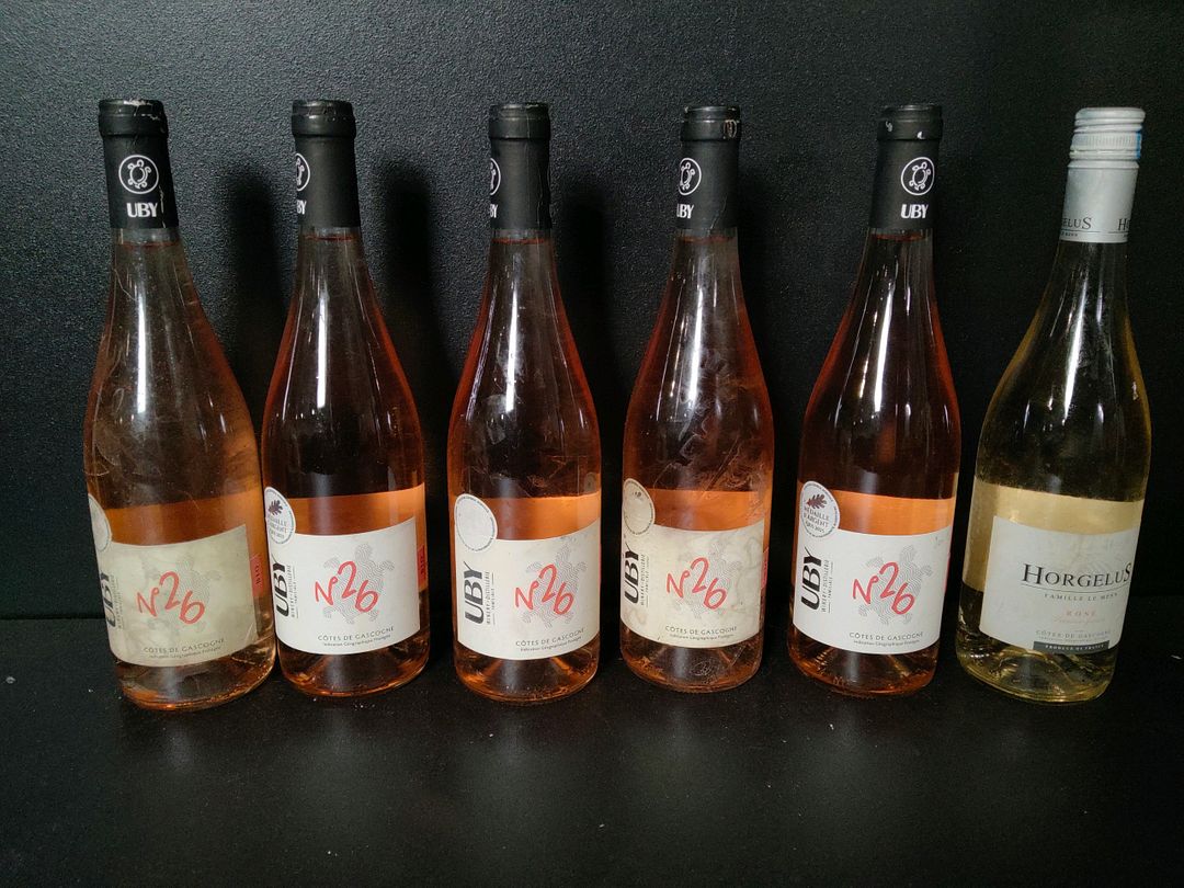 Lot de 11 bouteilles de vin rosé dont : Uby Côtes de Gascogne N°26, Château Puech-Haut Argali 2024, Mythique Languedoc 2024…