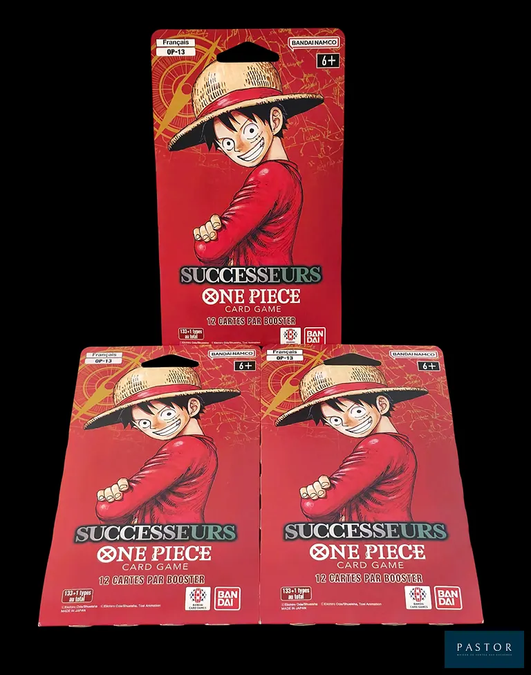 Ensemble de 3 boosters One Piece, sous blisters scellés.
Série OP-13 : Successeurs.
Scellés, en français.