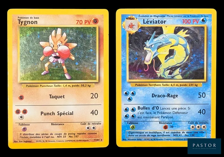 Réunion de 2 cartes Pokémon - Holographiques.
Série du bloc Wizards : Set de Base.
Cartes en état global Bon, en français.
Livrées sous bulles et toploaders.
