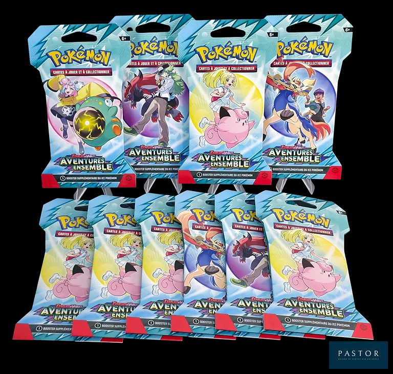 Ensemble de 10 boosters Pokémon sous blisters scellés.
Série du bloc Écarlate&Violet : Aventures Ensemble (EV9).
Scellés, en français.