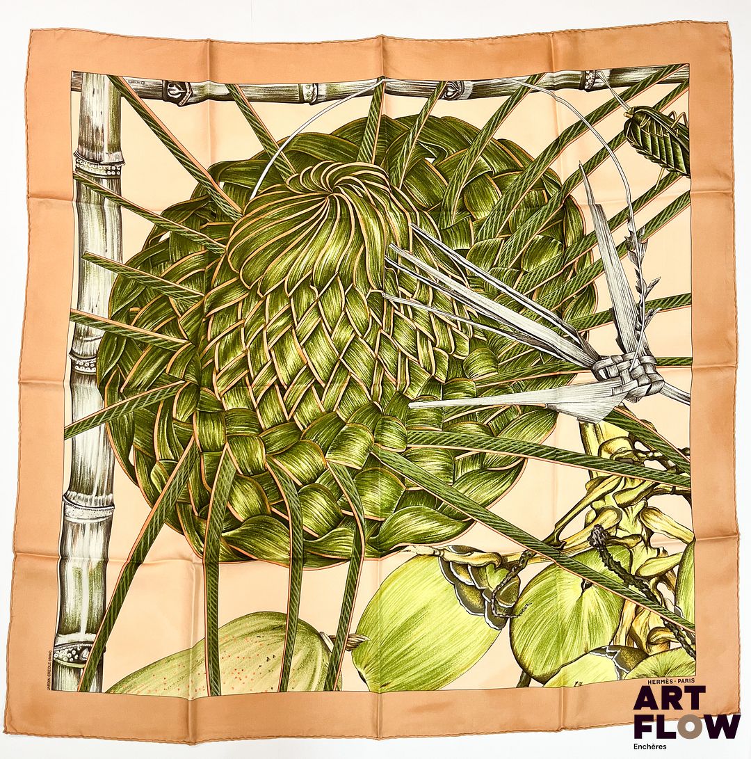 HERMÈS Modèle "Jardin Créole II" Carré en twill de soie d'après Valérie DAWLAT-DUMOULIN 90 x 90 cm