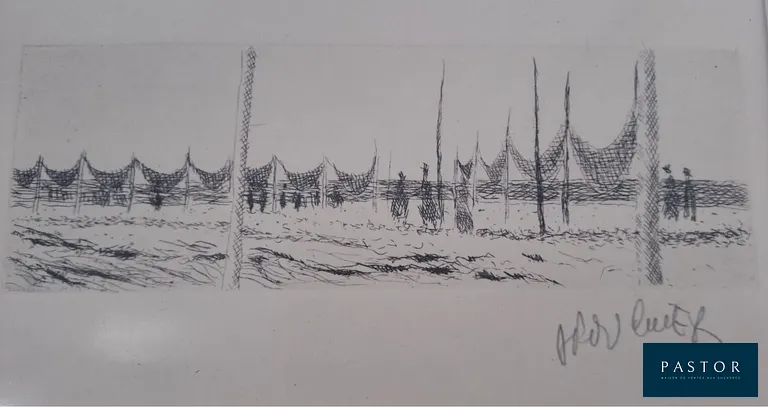 Ader Luret
Filets de pêche

Eau forte, signée au crayon par l'artiste
Sur Vélin
Dimensions : 24 x 32 cm (cadre)
Dimensions : 5.5 x 9 cm (image)
Excellent état


Expédition obligatoire, jusqu'à 5 Lithographies dans votre colis pour 14,76€ TTC en France Métropolitaine, et 29,64€ TTC pour l'Europe