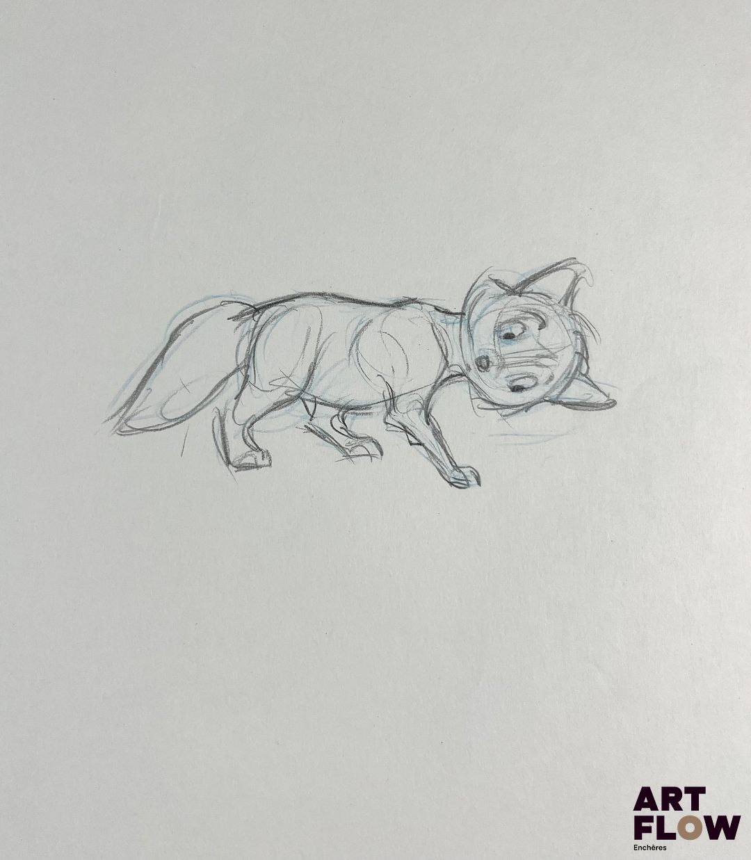 D'après Ollie Johnston et Frank Thomas Rox et Rouky (The Fox and The Hound), 1981 Rox Dessin original à la mine de plomb représentant Rox regardant le sol Animé américain d’après le film Rox et Rouky (The Fox and the Hound), produit par les studios Disney "Rox et Rouky racontent l’histoire touchante d’une amitié improbable entre un renard et un chien de chasse. Malgré leurs différences et les obstacles imposés par le monde qui les entoure, ils incarnent la loyauté, l’innocence et la force des liens sincères. Leur aventure mêle émotion, douceur et valeurs universelles." Dimensions : 30 x 41 cm - Ce lot chez vous partout en France métropolitaine à partir de 9,60 € - Ce lot chez vous partout en Europe à partir de 18,00 €