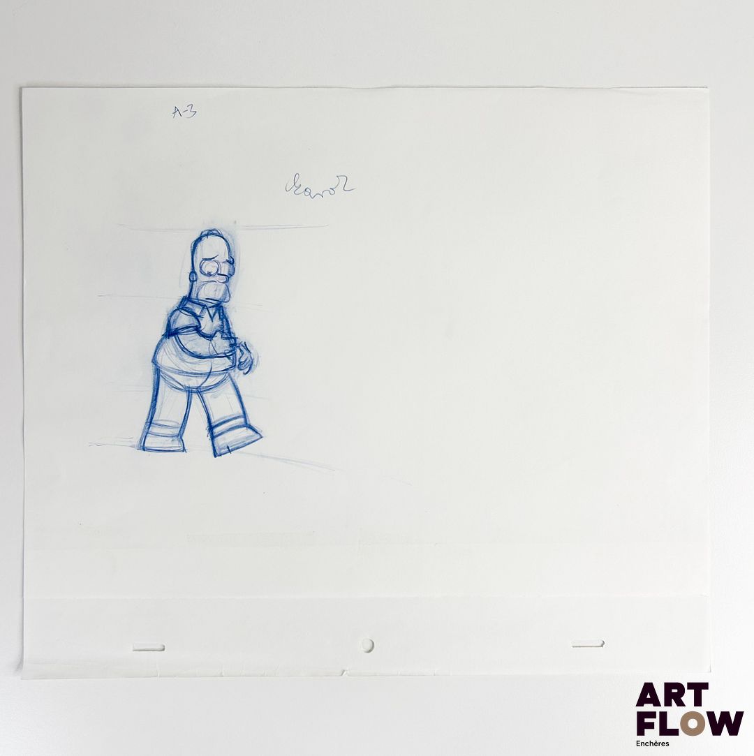 Les Simpsons (The Simpsons), d'après Matt Groening Homer Simpson Dessin au crayon de couleur représentant Homer Simpson triste Animé américain d'après la série Les Simpson de Matt Groening "Homer Simpson est le personnage principal de l’univers des Simpson. C’est le père de la famille Simpson, connu pour son caractère paresseux, gourmand et souvent maladroit, mais aussi pour son humour et son grand cœur malgré ses nombreuses bêtises. Il travaille à la centrale nucléaire de Springfield et est célèbre pour son exclamation 'D’oh!'." Dimensions : 27 x 32 cm