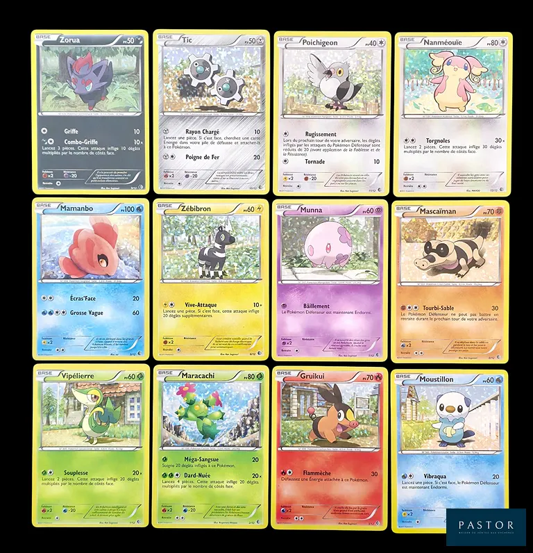 Réunion des 12 cartes Pokémon de la 1ère série promotionnelles MacDonald’s parue en 2011. 
Cartes en état global Excellent, en français.