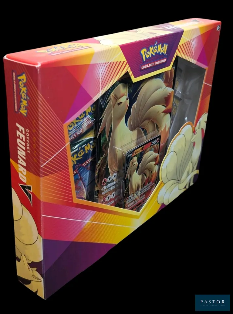 Coffret Pokémon scellé : Feunard V.
Contient des boosters de la série Évolution Céleste (EB07).
En français.