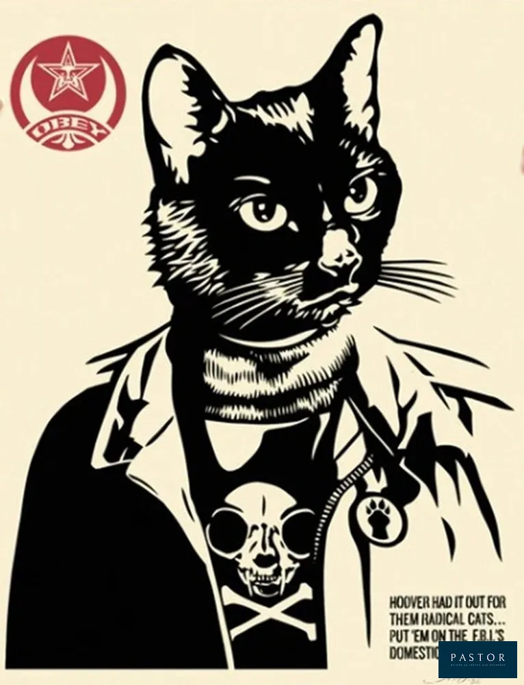 Shepard Fairey (OBEY)
Radical cat

Sérigraphie en couleurs
Papier Speckletone crème épais
Signée et datée au crayon par l'artiste
Édition ouverte (non numérotée)
Dimensions : 50.5 x 40.5 cm


Expédition obligatoire, jusqu'à 5 Lithographies dans votre colis pour 14,76€ TTC en France Métropolitaine, et 29,64€ TTC pour l'Europe
