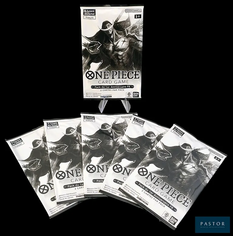 Ensemble de 6 boosters scellés One Piece - Pack du 1er anniversaire FR.
Scellés, en français. - TVA Récupérable