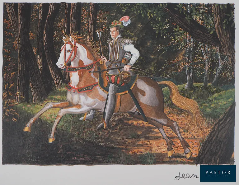 Jean MARAIS (1913 - 1998)
Le chevalier galant

Quadrichromie signée sur papier vélin
Signée dans la planche et cachet signature dans la marge
29.5 x 38 cm
Quadrichromie réalisée pour l'illustration du conte " Mila " édité à une centaine exemplaires, en 1992.

Excellent état

Oeuvre provenant du musée Jean Marais à Vallauris (maintenant fermé), et authentifiée par le cachet signature dans la marge.


Expédition obligatoire, jusqu'à 5 Lithographies dans votre colis pour 14,76€ TTC en France Métropolitaine, et 29,64€ TTC pour l'Europe