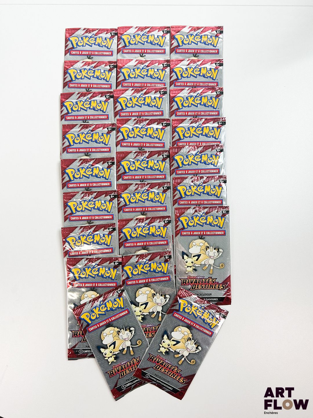 Ensemble de 25 Boosters pack loisir Pokémon scellés Série du bloc Ecarlate et violet : Rivalités destinées (EV10). En français.