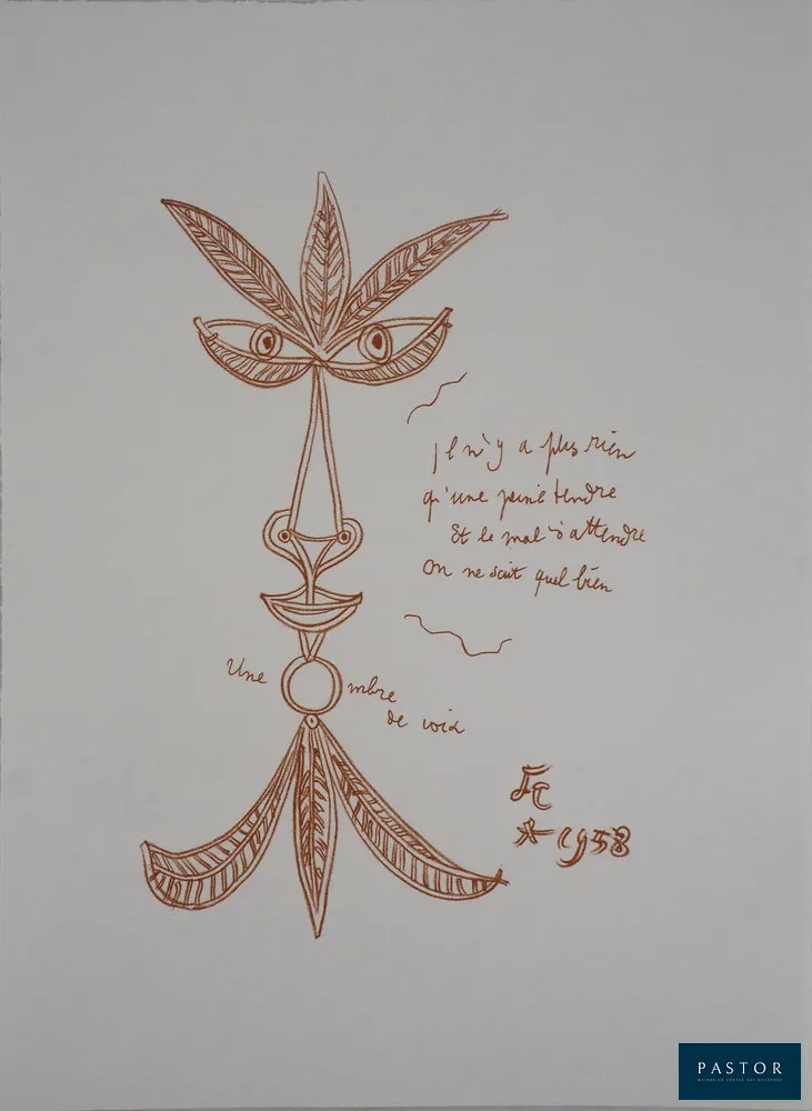 Jean COCTEAU (1889-1963)
Visage végétal

Lithographie en couleurs
Signée dans la planche
Sur Vélin 28 x 38 cm

Excellent état

INFORMATION : Créée pour le portfolio Douze poèmes inédits de Paul Valery, éditée en 1959 et imprimé dans les ateliers Mourlot pour les Bibliophiles Du Palais.


Expédition obligatoire, jusqu'à 5 Lithographies dans votre colis pour 14,76€ TTC en France Métropolitaine, et 29,64€ TTC pour l'Europe
