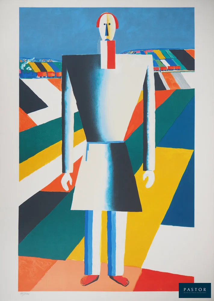 Kasimir Malevitch (d'après)
Homme dans les champs

Lithographie en couleurs (atelier Mourlot)
Non signée
Numérotée / 2000
Sur vélin d'Arches 75.5 x 54 cm

Éditée dans Atelier Mourlot (cachet sec en bas à gauche), authentifié par le cachet sec de l'éditeur (en bas à droite)

Édition réalisée pour le State Russian museum (Saint-Pétersbourg) portant le cachet sec du musée au milieu de la marge inférieure.

Excellent état


Expédition obligatoire, jusqu'à 5 Lithographies dans votre colis pour 14,76€ TTC en France Métropolitaine, et 29,64€ TTC pour l'Europe