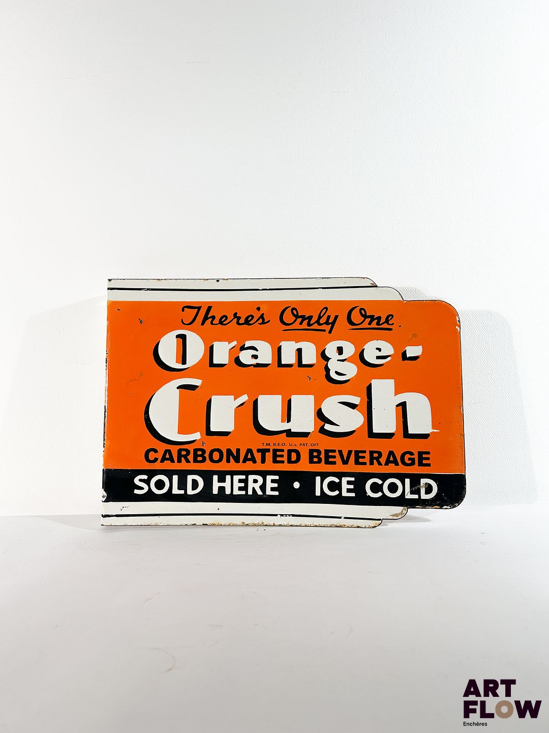 Plaque émaillée d'angle Orange Crush 30 x 44 cm Petits éclats et traces de rouille