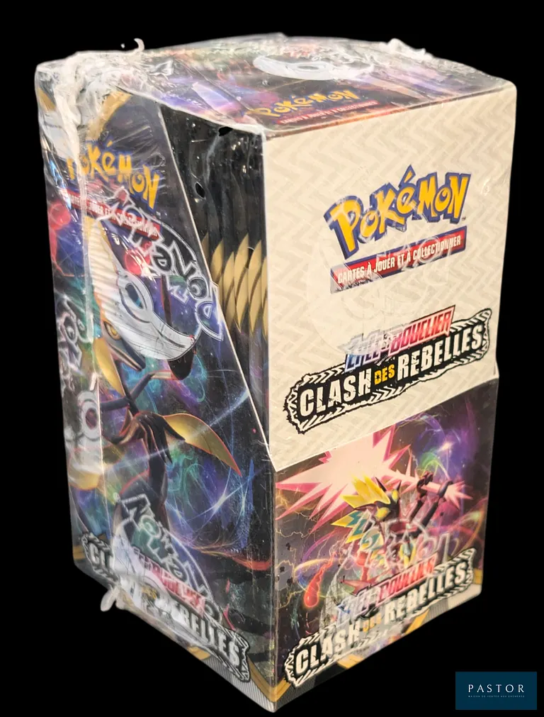 Coffret Pokémon scellé : Demi-display (18 boosters).
Série du bloc Épée&Bouclier : Clash des rebelles (EB02).
En français.