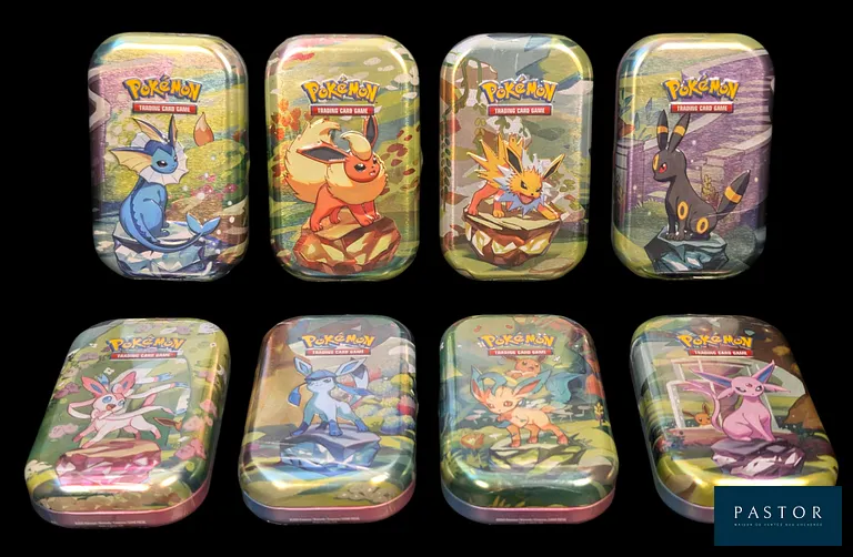 Ensemble de 8 Mini-Tins Pokémon. 
Artset des 8 Mini-Tins de la série du bloc Écarlate&Violet : Évolutions Prismatiques (EV08.5).
En français.