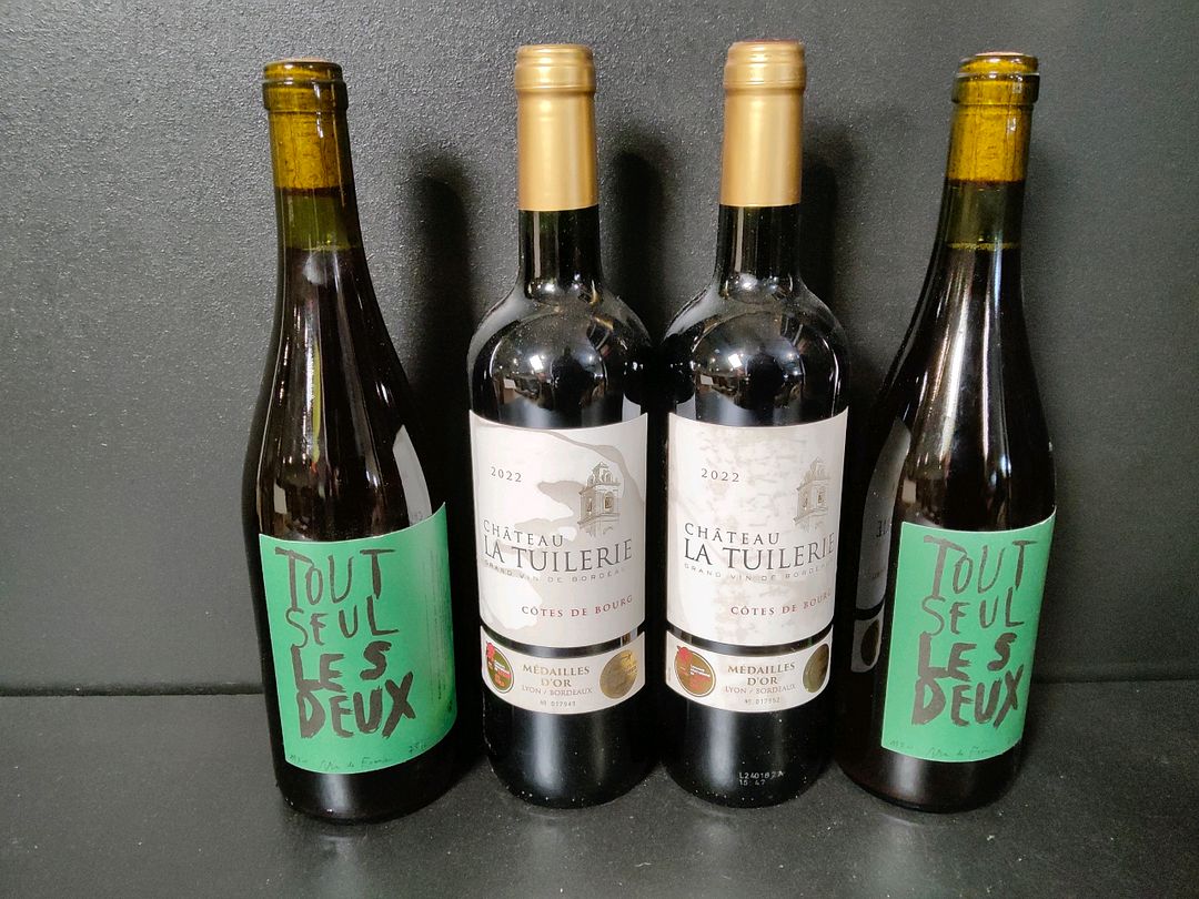 Lot de 12 bouteilles de vin rouge dont : Tout Seul Les Deux 2023, Château Petit Gravier Saint-Émilion GC 2022, Château Salbert Médoc 2018…